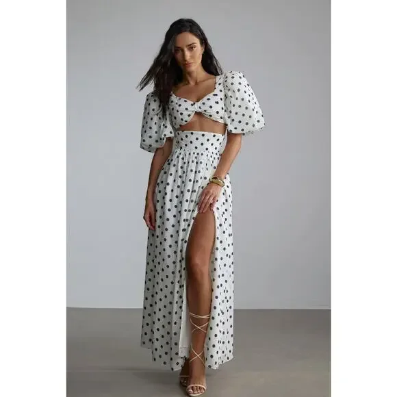 Sunfere Ellie Polka Dot Maxi Skirt Set in White & Black Size XL NWT Going out - Picture 1 of 13
